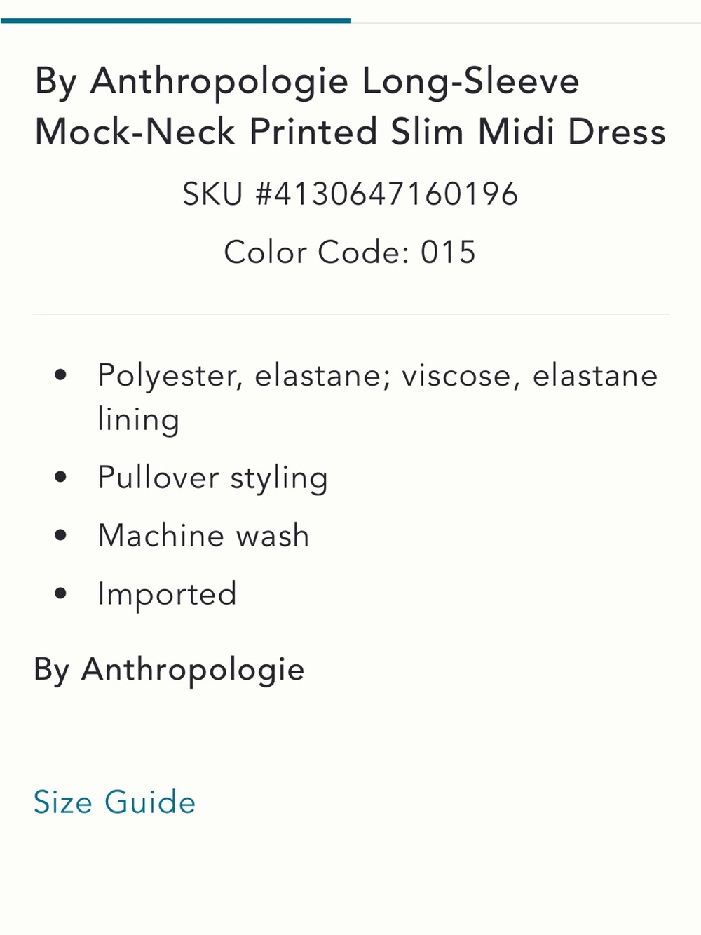 Anthropologie Long Sleeve Mock Neck Printed Slim Midi Dress 2X orig. $148 - Picture 12 of 13